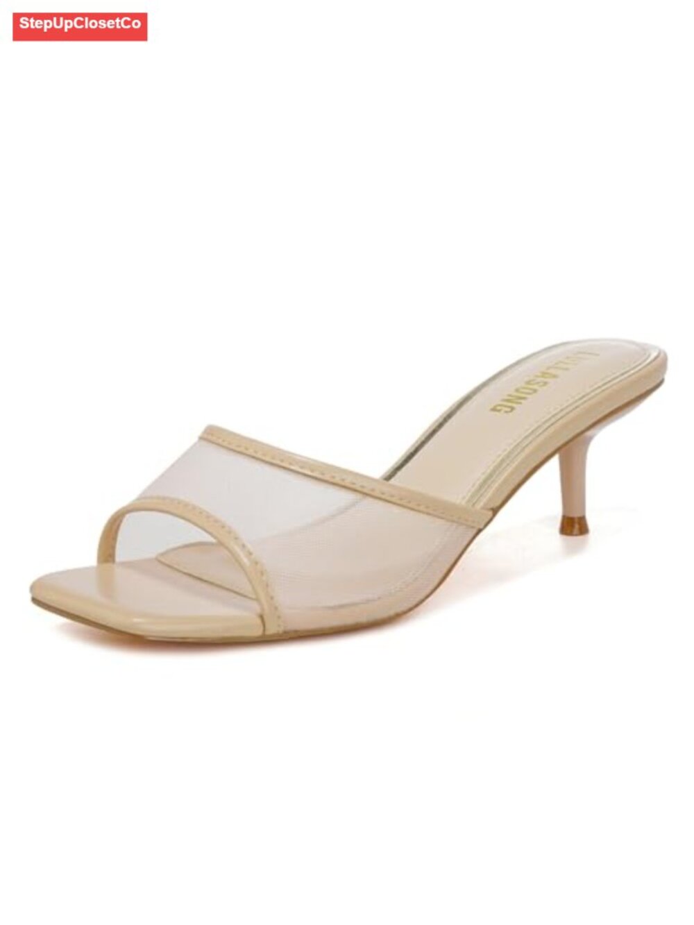 Kitten Heels Sandals 2 Inch Low Heels Slip On Slides Square Open Toe